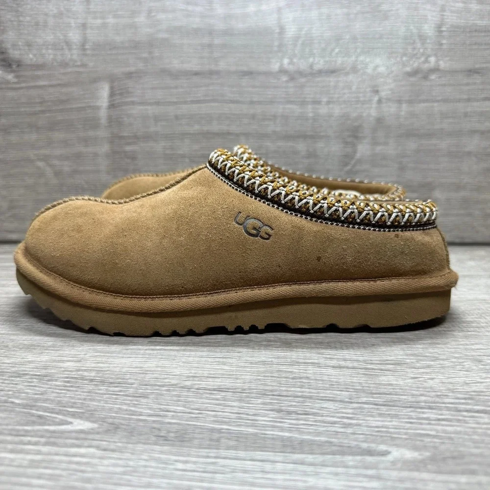 UGG Tasman Slippers Kids Size 3 Chestnut Brown Suede Braided Trim 1019066K